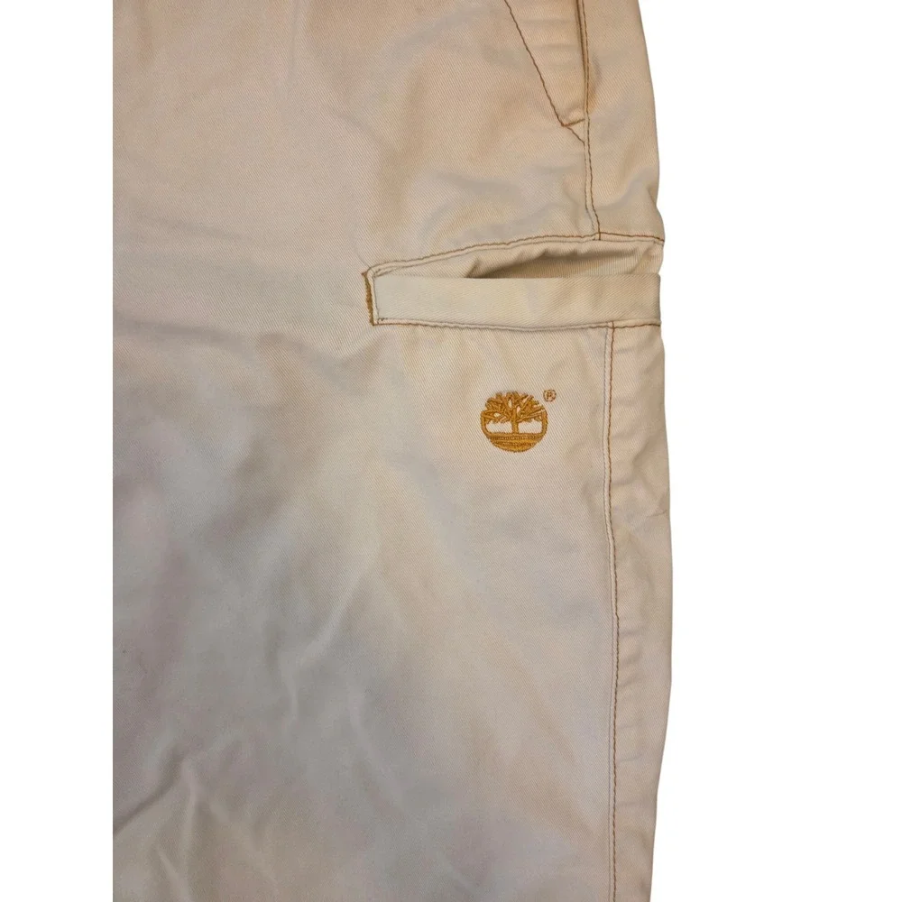 Timberland Mens Tan Khaki Twill Utility Cargo Shorts Size 38 Logo Graphic